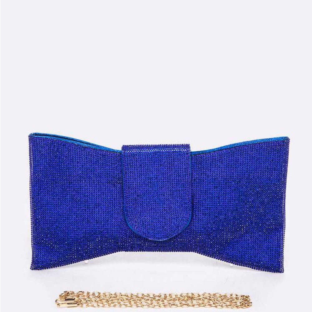 Rhinestone Pave Stone Bow Clutch Bag